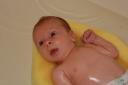 Caleb’s first bath